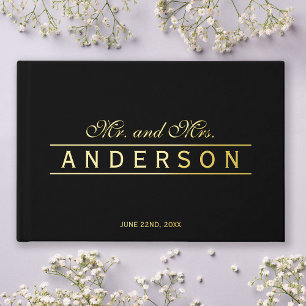 Custom Background Elegant Lines Mr & Mrs. Wedding Gästebuch