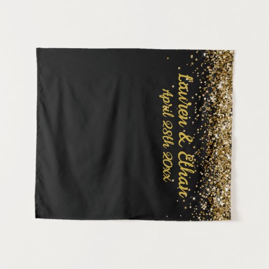 Custom Background Wedding Foto Booth Black and Gol Wandteppich (Vorderseite (Horizontal))