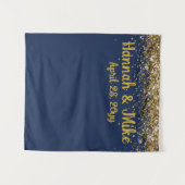 Custom Background Wedding Foto Booth Navy & Gold Wandteppich (Vorderseite (Horizontal))