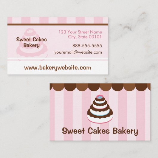 Custom Bakery Cake Shop - Rosa Streifen & Schokola Visitenkarte (Vorne/Hinten)