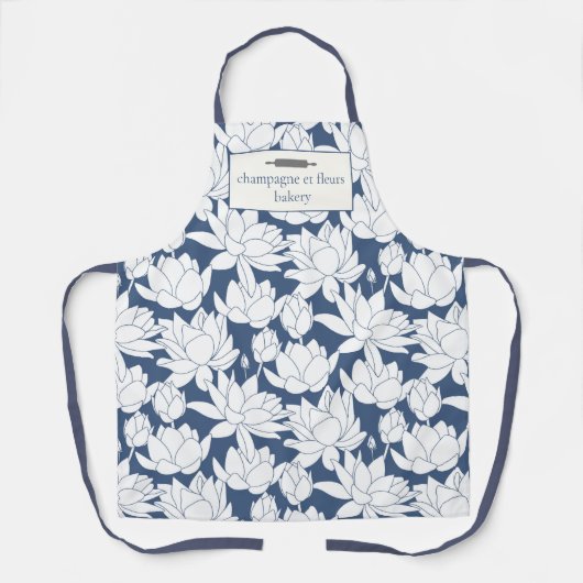 Custom Bakery Name Blue Lotus Print Koch oder Mita Schürze (Vorderseite)
