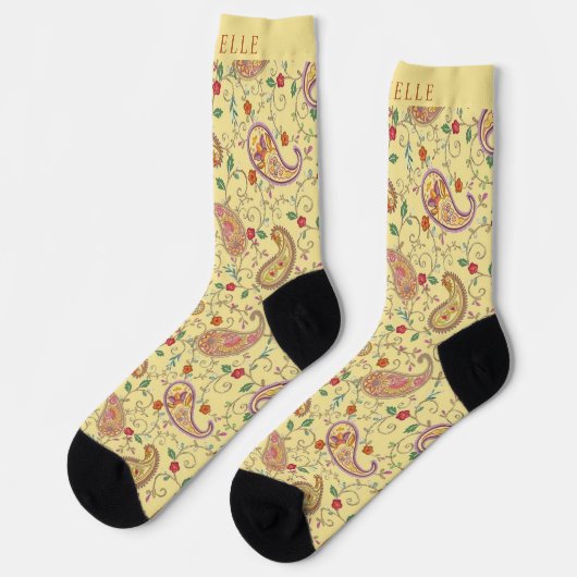 Custom Bale Yellow Paisley Muster Socken (Linkes Detail)