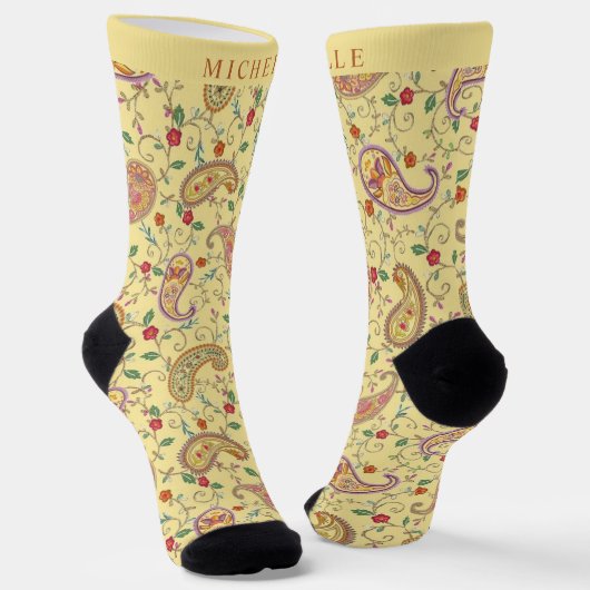 Custom Bale Yellow Paisley Muster Socken (Gewinkelt)