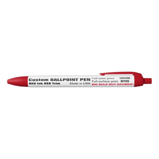 Custom Ballpoint Pen - RED Ink, RED Trimm Kugelschreiber (Oberseite)
