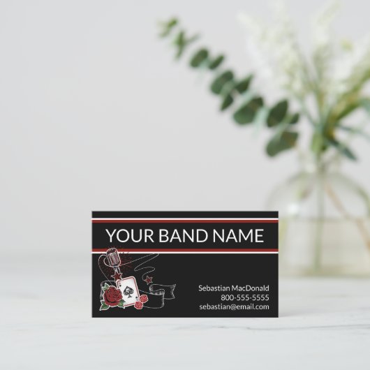 Custom Band Business Card Rockabilly Musician Rock Visitenkarte (Stehend Vorderseite)