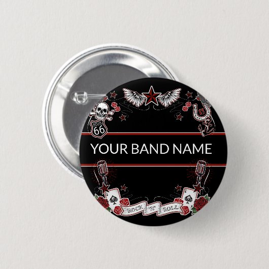 Custom Band Merch Rockabilly Rock & Roll Button (Vorne & Hinten)