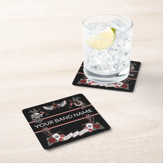 Custom Band Merch Rockabilly Tattoo Rock Music Rechteckiger Pappuntersetzer (Vor Ort)