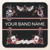 Custom Band Merch Rockabilly Tattoo Rock Music Rechteckiger Pappuntersetzer (Vorderseite)
