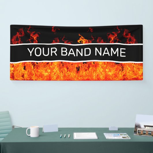 Custom Band Merge Flames Rock & Roll Music Gig Banner (Messe)