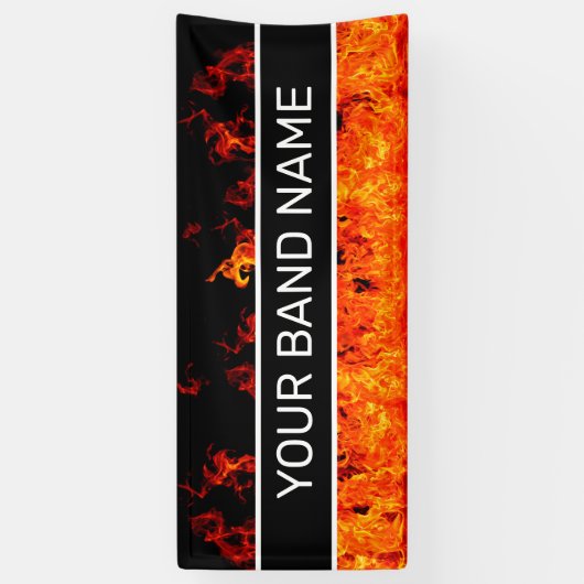 Custom Band Merge Flames Rock & Roll Music Gig Banner (Vertikal)