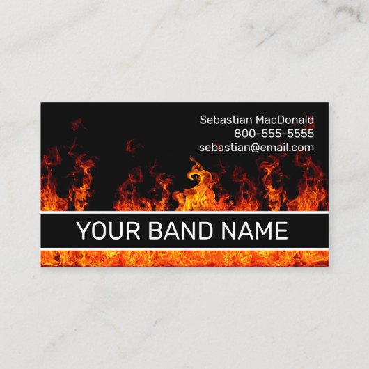 Custom Band Name Flames Rock & Roll Musician Music Visitenkarte (Vorderseite)