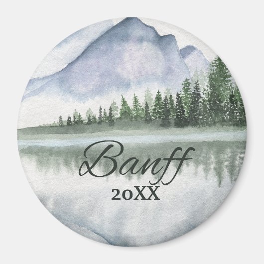 Custom Banff Watercolor Mountain Lake Trees Magnet (Vorne)