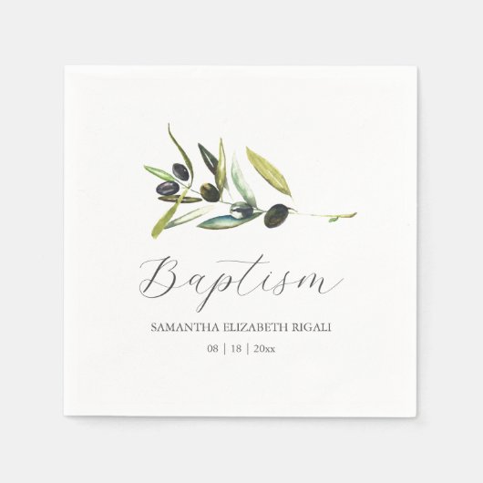 Custom Baptism Napkins Simple Olive Branch Serviette (Vorderseite)