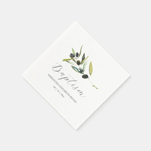 Custom Baptism Napkins Simple Olive Branch Serviette (Ecke)