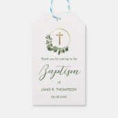 Custom Baptisse Modern Green Wreath gold cross Geschenkanhänger (Rückseite)