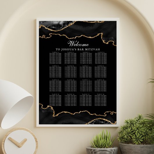 Custom Bar Mitzvah Black Gold Agate Seekarte Poster