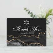 Custom Bar Mitzvah Black Gold Star von David Jewis Dankeskarte (Stehend Vorderseite)
