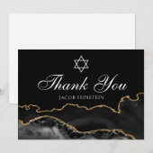 Custom Bar Mitzvah Black Gold Star von David Jewis Dankeskarte (Vorne/Hinten)