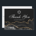 Custom Bar Mitzvah Black Gold Star von David Jewis Dankeskarte<br><div class="desc">Chic Black and Gold Agate schmückt die Seite dieser modernen Bar Mitzvah Wohnung danke Ihnen Karte. Passen Sie Ihren Namen unter dem Star of David an. Perfekte Karten für eine schicke,  stilvolle jüdische Familie,  die einen Jungen feiert,  der zur Tora gerufen wird.</div>