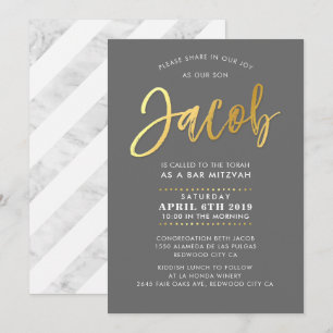 CUSTOM Bar Mitzvah Einladung für Jacob grau + gold