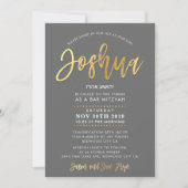CUSTOM Bar Mitzvah Einladung für Joshua grau + gol (Vorderseite)