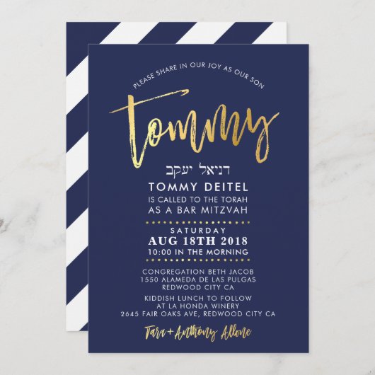 CUSTOM Bar Mitzvah Einladung für Tommy Marine + Go (Vorne/Hinten)