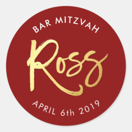 CUSTOM Bar Mitzvah für Ross Rot + Imitat Gold Runder Aufkleber
