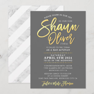 CUSTOM Bar Mitzvah goldene Skriptname SHAUN Einladung