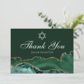Custom Bar Mitzvah Green Gold Star von David Jewis Dankeskarte (Stehend Vorderseite)