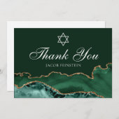 Custom Bar Mitzvah Green Gold Star von David Jewis Dankeskarte (Vorne/Hinten)