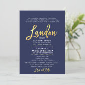CUSTOM Bar Mitzvah Invite Marine blue + gold LANDO Einladung (Stehend Vorderseite)