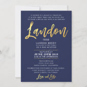 CUSTOM Bar Mitzvah Invite Marine blue + gold LANDO Einladung (Vorderseite)