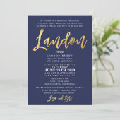 CUSTOM Bar Mitzvah Invite Marine blue + gold LANDO Einladung (Stehend Vorderseite)