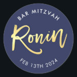 CUSTOM Bar Mitzvah Marine   Gold für RONIN Runder Aufkleber<br><div class="desc">von kat massard >>> WWW.SIMPLYSWEETPAPERIE.COM << < *** HINWEIS - DIE SCHINTENGOLDFOLIENWIRKUNG IST EIN DRUCKENDES BILD ** - - - - - - - - - - - - - - - - - - - - - - - - - - - - - - - - - -...</div>