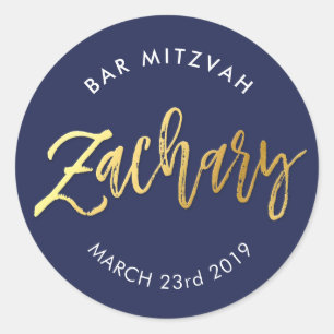 CUSTOM Bar Mitzvah Marine + Gold ZACHARY Runder Aufkleber