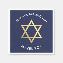 CUSTOM Bar Mitzvah mazel Tov Star Marine + Gold Serviette
