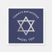 CUSTOM Bar Mitzvah mazel Tov star Marine + Silber Serviette (Vorderseite)