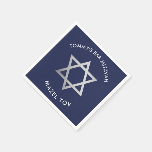 CUSTOM Bar Mitzvah mazel Tov star Marine + Silber Serviette (Ecke)