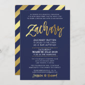 CUSTOM Bar Mitzvah Moderne Marine + Gold ZACHARY Einladung (Vorne/Hinten)