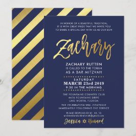CUSTOM Bar Mitzvah Moderne Marine + Gold ZACHARY Einladung