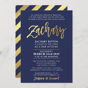 CUSTOM Bar Mitzvah moderne Marine + Gold ZACHARY Einladung