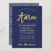 CUSTOM Bar Mitzvah moderne Marine + Goldname AARON Einladung (Vorne/Hinten)