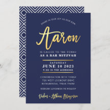 CUSTOM Bar Mitzvah moderne Marine + Goldname AARON