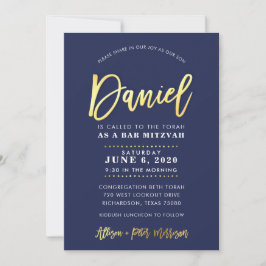CUSTOM Bar Mitzvah moderne Marine + Goldname DANIE Einladung