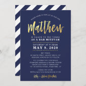 CUSTOM Bar Mitzvah moderne Marine + Goldname MATTH Einladung (Vorne/Hinten)