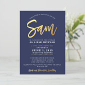 CUSTOM Bar Mitzvah moderne Marine + Goldname SAM Einladung (Stehend Vorderseite)