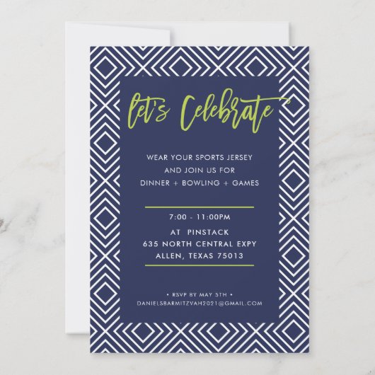 CUSTOM Bar Mitzvah Moderne Marine + Limon DANIEL Einladung (Rückseite)