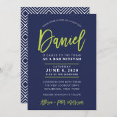CUSTOM Bar Mitzvah Moderne Marine + Limon DANIEL Einladung (Vorne/Hinten)