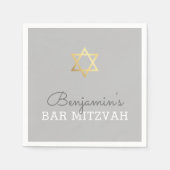 CUSTOM Bar Mitzvah Moderner Goldstar grau Serviette (Vorderseite)