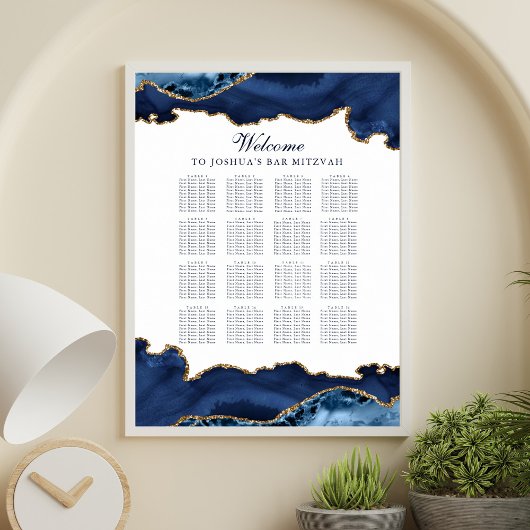 Custom Bar Mitzvah Navy Blue Gold Seekarte Poster